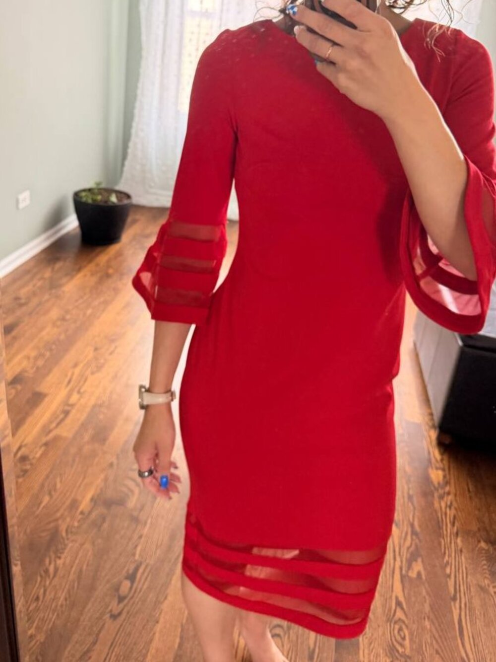Calvin Klein Red Bell Sleeve Sheath Dress